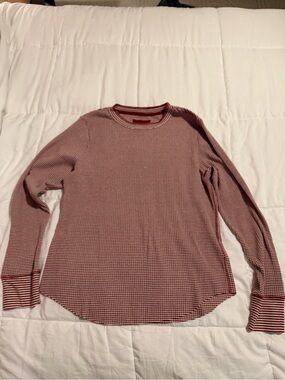 Aerie Striped Long Sleeve Thermal Top - Burgundy/White/Sparkle